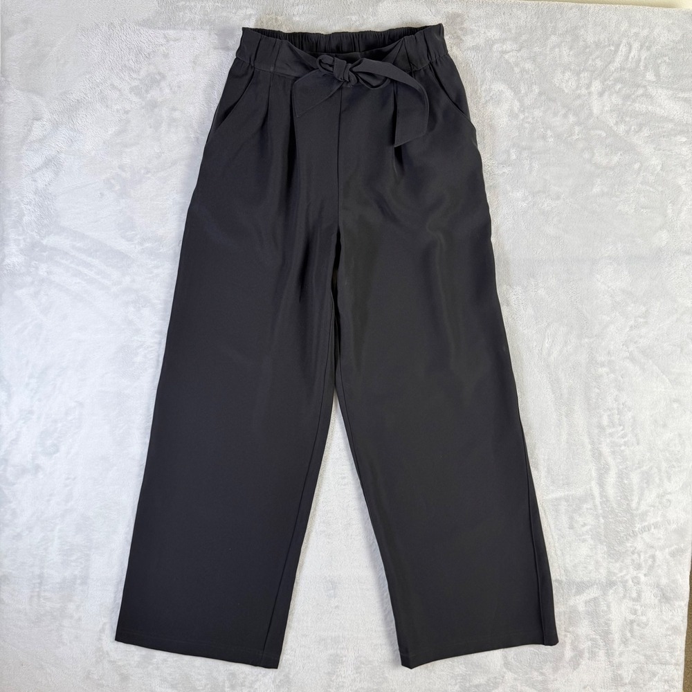 Lululemon Noir Crop Pants Womens 6 Black Wide Leg Elastic Waist Tie Front